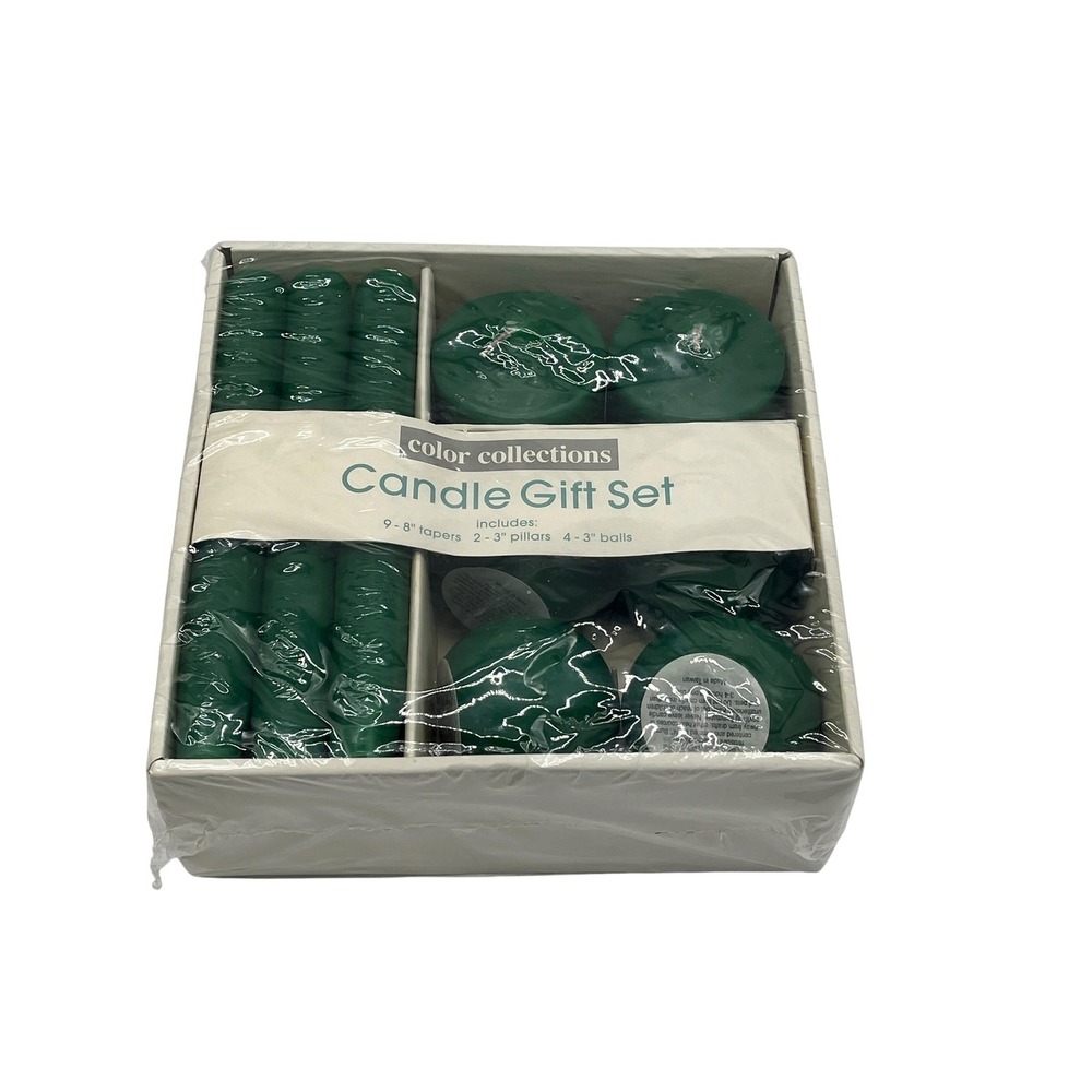 Vintage 1999 Color Collections Candle Gift Set Forest Green Sealed 15 Piece Set